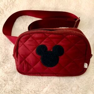 Lole Burgundy Quilted Belt Bag with Black Mickey Patch